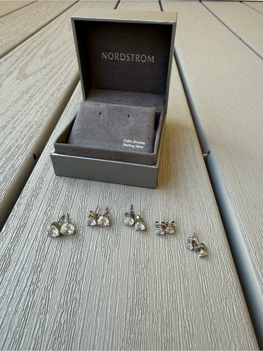 Nordstrom Sterling Silver CZ Stud Earrings Lot 5 Pairs + Box